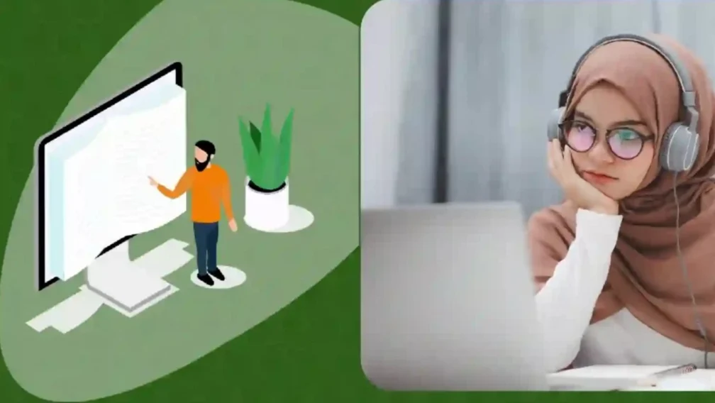 female learning online